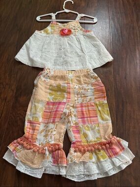 Baby Girl Floral Patchwork Two-Piece Set in White, Pink & Yellow